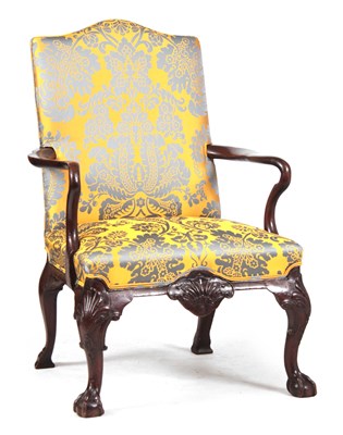 Lot 919 - A GOOD GEORGE II WALNUT OPEN ARMCHAIR OF...