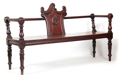 Lot 949 - A WILLIAM IV MAHOGANY HALL BENCH having a...