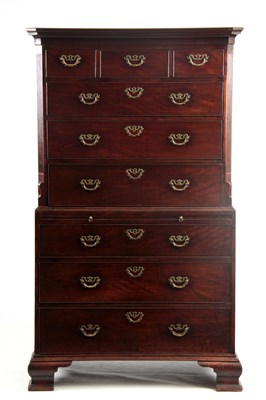 Lot 952 - A GEORGE III MAHOGANY CHEST ON CHEST with...