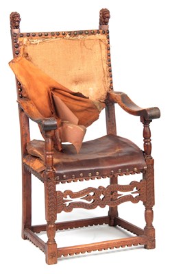 Lot 958 - A 17TH CENTURY SPANISH WALNUT ARMCHAIR with...