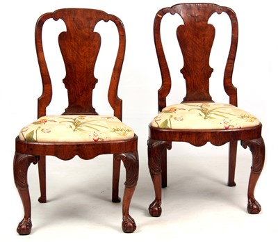 Lot 962 - A PAIR OF GEORGE I WALNUT SIDE CHAIRS with...