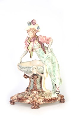 Lot 68 - A 19TH CENTURY CONTINENTAL GLAZED FIGURE GROUP...