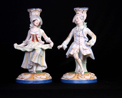 Lot 101 - A PAIR OF BISQUE CLASSICAL STUMPWORK FIGURAL...