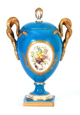 Lot 112 - A 19TH CENTURY SEVRES STYLE BLUE GROUND URN...