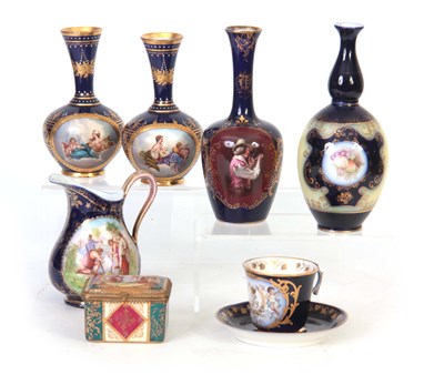 Lot 115 - A GROUP OF FOUR VIENNA STYLE CABINET VASES AND...