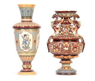 Lot 119 - A METTLACH OVOID PEDESTAL VASE with raised and...