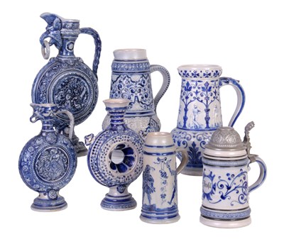 Lot 128 - A COLLECTION OF GERMAN BLUE GLAZED GERMAN...