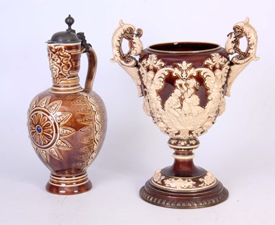 Lot 141 - A GERMAN KPM BROWN GLAZED OVOID FLAGGON WITH...