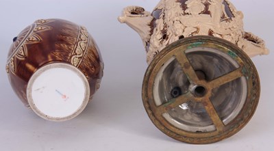 Lot 141 - A GERMAN KPM BROWN GLAZED OVOID FLAGGON WITH...