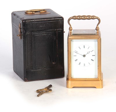 Lot 395 - A 19TH CENTURY FRENCH STRIKING CARRIAGE CLOCK...