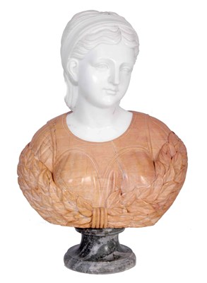 Lot 235 - A 20TH CENTURY MARBLE BUST depicting a young...