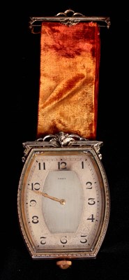 Lot 411 - AN EARLY NOVELTY FOB STYLE CLOCK the nickel...