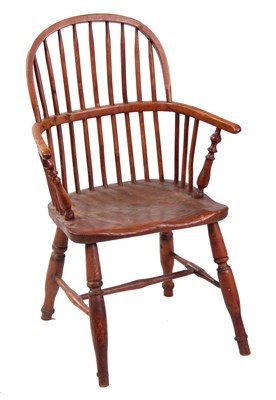 Lot 511 - A 19TH CENTURY FRUITWOOD STICK BACK WINDSOR...