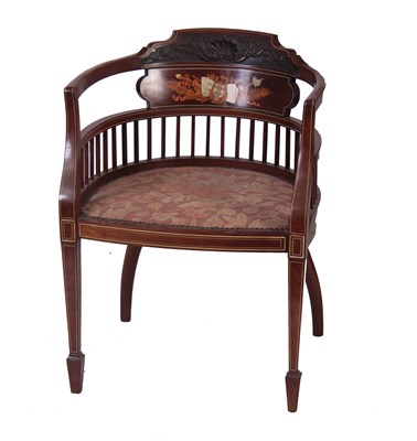 Lot 541 - AN EDWARDIAN INLAID MAHOGANY TUB CHAIR with...