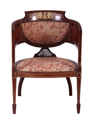 Lot 542 - AN EDWARDIAN INLAID MAHOGANY TUB CHAIR with...