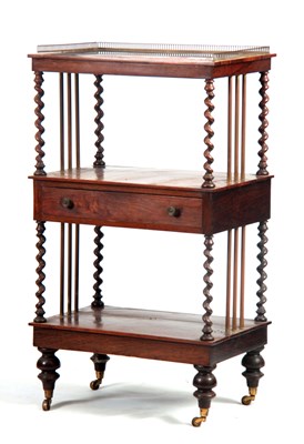 Lot 558 - AN EARLY VICTORIAN ROSEWOOD THREE TIER WHATNOT...