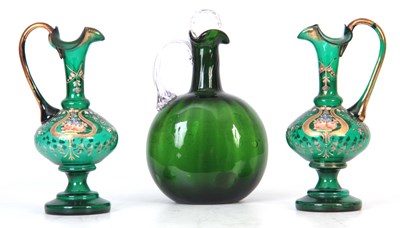 Lot 5 - A 19TH CENTURY BRISTOL GREEN SPIRIT FLASK the...