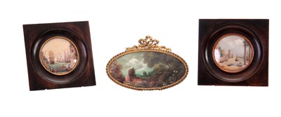 Lot 258 - A PAIR OF CIRCULAR MINIATURES of port scenes...