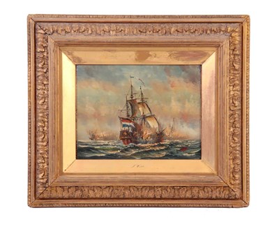 Lot 266 - J WEBB OIL ON CANVAS. View of a sea battle...