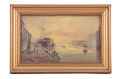 Lot 297 - 19TH CENTURY OIL ON CANVAS Early morning port...