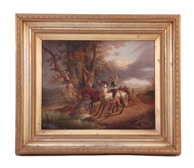 Lot 302 - LEFEURE A 19TH CENTURY OIL ON CANVAS. Horses...