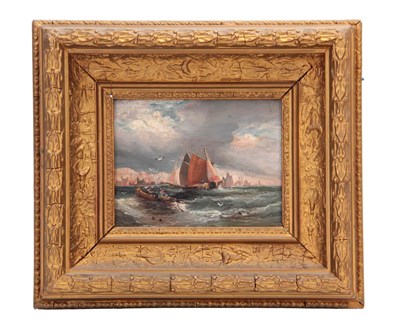 Lot 305 - A 19TH CENTURY OIL ON WOOD PANEL. Coastal...