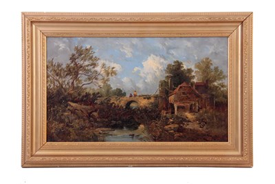 Lot 306 - A 19TH CENTURY OIL ON CANVAS. Country river...