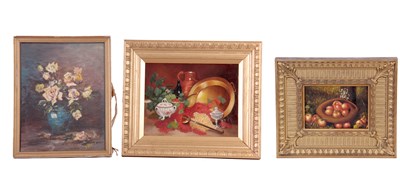 Lot 364 - THREE STILL LIFE PAINTINGS comprising an oil...