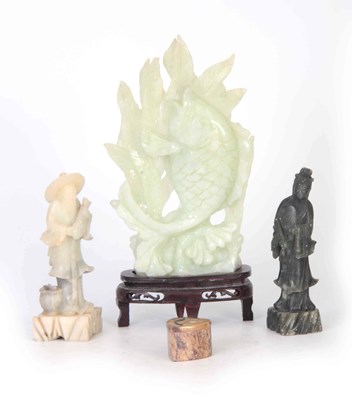 Lot 160 - FOUR PIECES OF ORIENTAL JADE AND CARVED STONE...