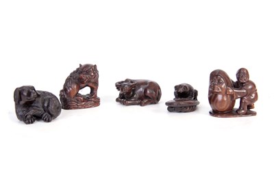 Lot 162 - A COLLECTION OF FIVE JAPANESE HARDWOOD NETSUKE...