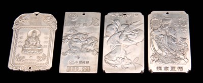 Lot 170 - A COLLECTION OF FOUR CHINESE SILVER TABLETS...