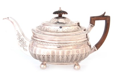 Lot 182 - A GEORGE III SILVER TEAPOT of rectangular...