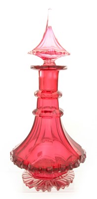 Lot 1 - AN OVERSIZED BOHEMIAN RUBY GLASS DECANTER of...