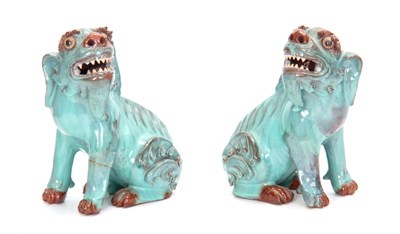 Lot 138 - A PAIR OF CHINESE PALE BLUE GLAZED TERRACOTTA...