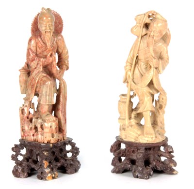 Lot 153 - A PAIR OF CHINESE CARVED SOAPSTONE FIGURES...