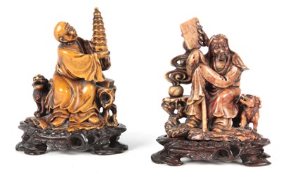 Lot 155 - TWO 19TH CENTURY CHINESE CARVED SOAPSTONE...