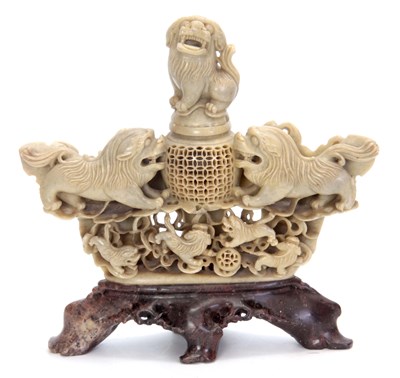 Lot 156 - A 19TH CENTURY CHINESE LARGE CARVED SOAPSTONE...