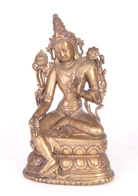 Lot 175 - AN EARLY TIBETAN BRONZE FIGURAL SCULPTURE...