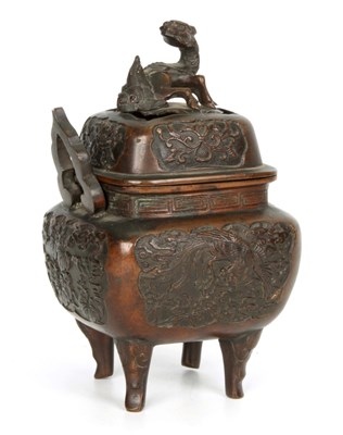 Lot 178 - AN EARLY CHINESE BRONZE LIDDED CENSER with...