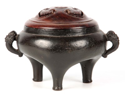 Lot 183 - AN EARLY CHINESE BRONZE CENSER with pierced...