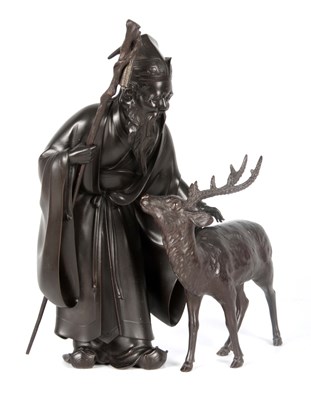 Lot 188 - A JAPANESE MEIJI PERIOD PATINATED BRONZE GROUP...