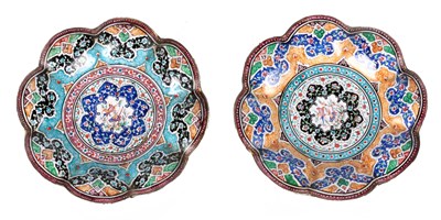 Lot 203 - TWO 19TH CENTURY ISNIC ENAMELED DISHES having...