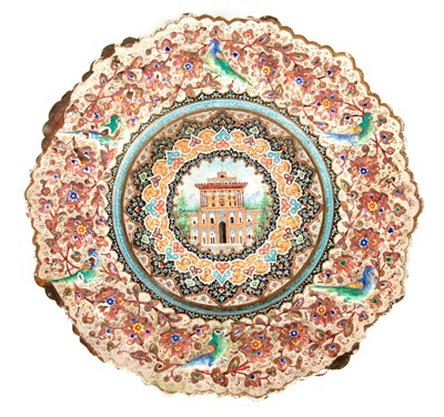 Lot 191 - A 19TH CENTURY ISLAMIC ENAMEL PLATE finely...