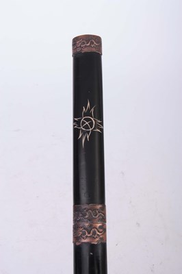 Lot 193 - AN ORIENTAL BLACK LACQUER AND INLAID SAMURAI...