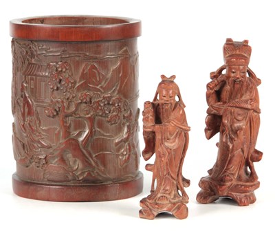 Lot 194 - A 19TH CENTURY CHINESE BAMBOO BRUSH POT carved...