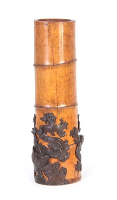 Lot 196 - A 19TH CENTURY ORIENTAL BAMBOO AND BRONZE...