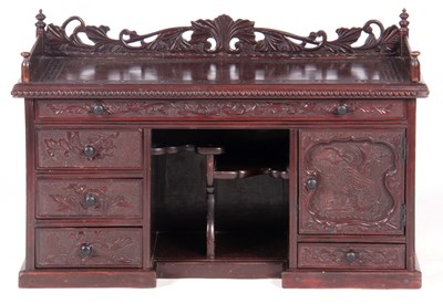 Lot 202 - A 20TH CENTURY ORIENTAL CARVED TABLE TOP DESK...