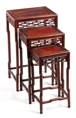 Lot 203 - A 20TH CENTURY NEST OF THREE CHINESE HARDWOOD...