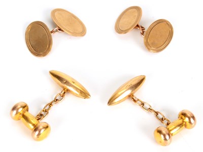 Lot 221 - TWO PAIRS OF 9CT GOLD CUFFLINKS the first of...