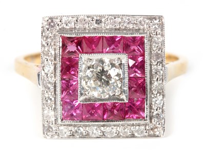 Lot 227 - AN ART DECO STYLE DIAMOND AND RUBY CLUSTER...